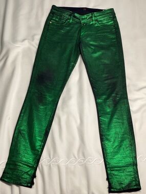 Vintage SINCLAIR metallic green, skinny jeans, low rise slim fit